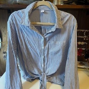 Striped Button Down Tie Waist Top